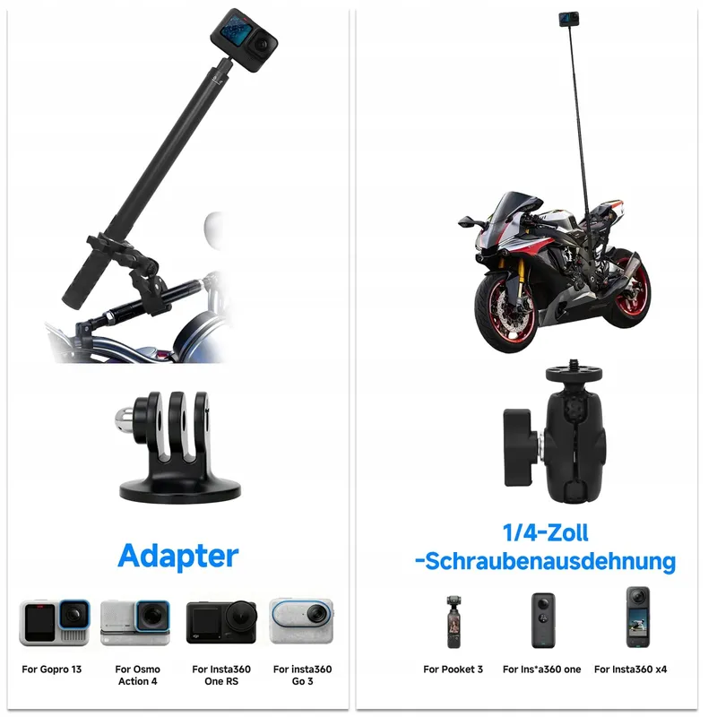 PETOUR Selfiestick 150cm Motor Fiets Insta360 X5 X4 X3 — foto 7