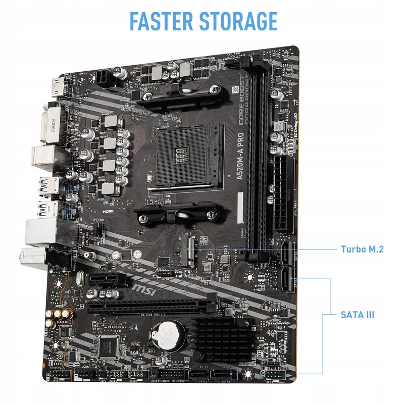 MSI A520M-A PRO Moederbord AMD AM4 DDR4 M.2 HDMI Micro-ATX — foto 3