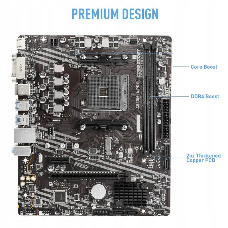 MSI A520M-A PRO Moederbord AMD AM4 DDR4 M.2 HDMI Micro-ATX — foto 2