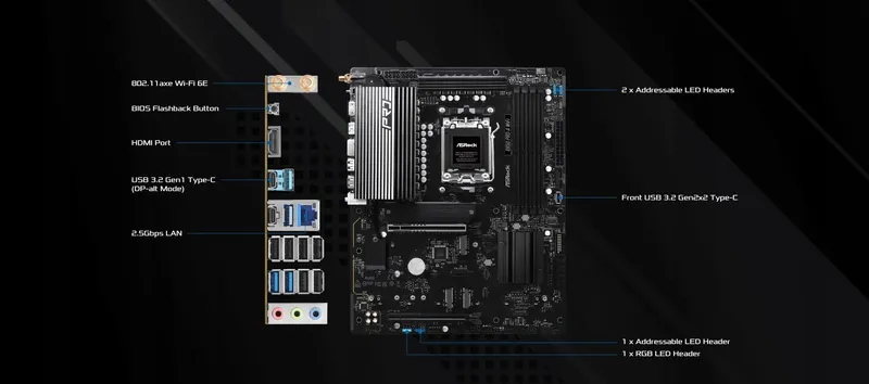 ASROCK Moederbord AMD AM5 B850 Pro-A WiFi Gaming — foto 3
