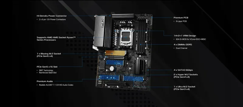 ASROCK Moederbord AMD AM5 B850 Pro-A WiFi Gaming — foto 5