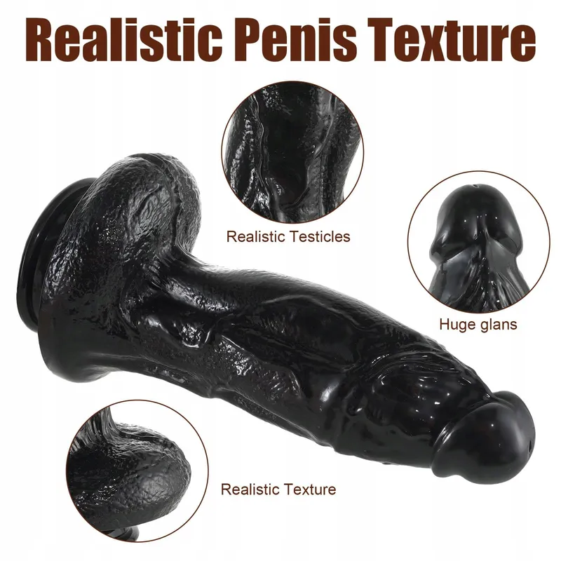REALISTISCHER Dildo Zwart 33cm 8cm Diameter G-Punt Zuignap — foto 5