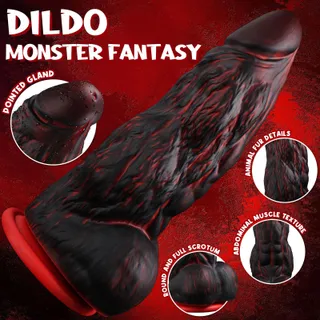 MONSTER Knot Dildo Fantasy Staart Zwart Rood Siliconen — miniatuur 2