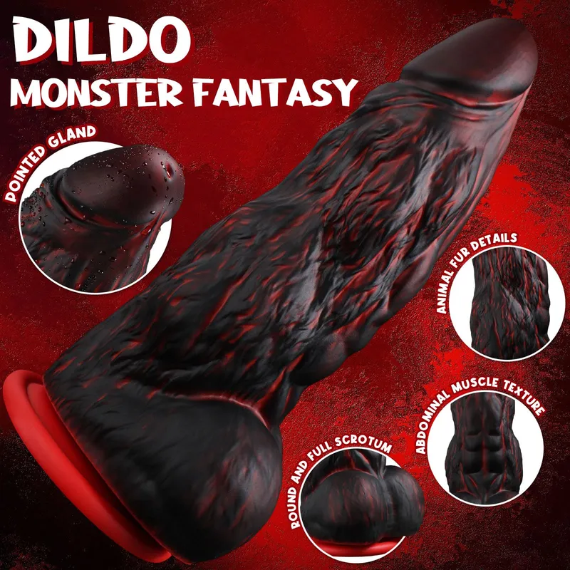 MONSTER Knot Dildo Fantasy Staart Zwart Rood Siliconen — foto 2