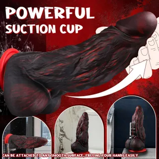 MONSTER Knot Dildo Fantasy Staart Zwart Rood Siliconen — miniatuur 5