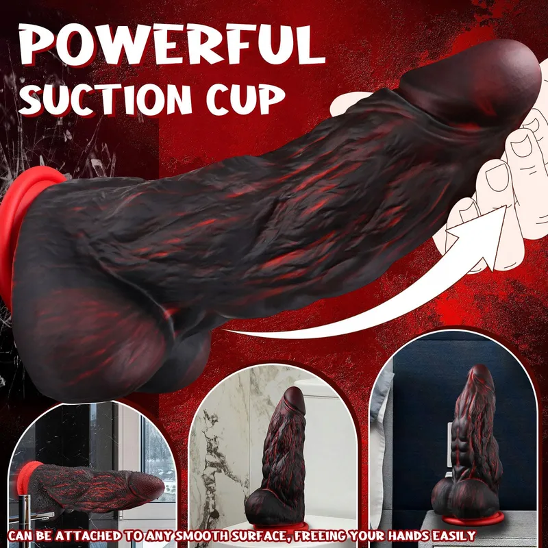 MONSTER Knot Dildo Fantasy Staart Zwart Rood Siliconen — foto 5