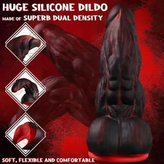 MONSTER Knot Dildo Fantasy Staart Zwart Rood Siliconen — miniatuur 3