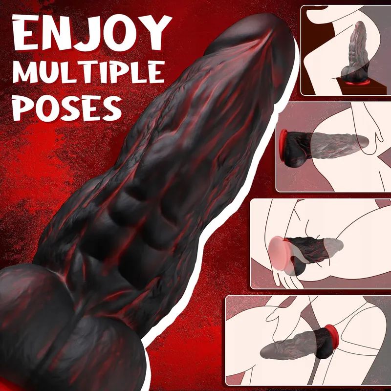 MONSTER Knot Dildo Fantasy Staart Zwart Rood Siliconen — foto 6