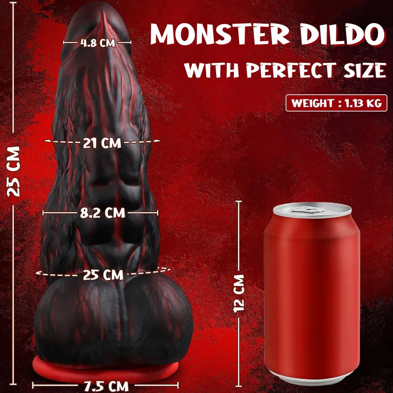 MONSTER Knot Dildo Fantasy Staart Zwart Rood Siliconen — foto 4