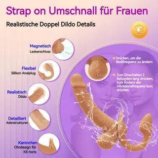 A-STOß Realistische Dubbele Dildo Strap On Siliconen Paren — miniatuur 3