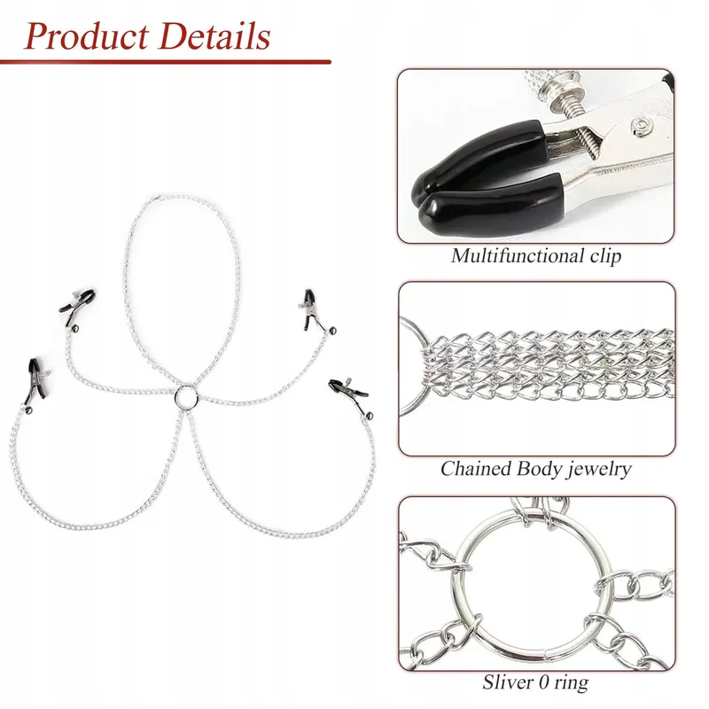 AMZII 4-in-1 Tepelklemmen Clitoris Clip met Ketting Bel Choker β foto 3