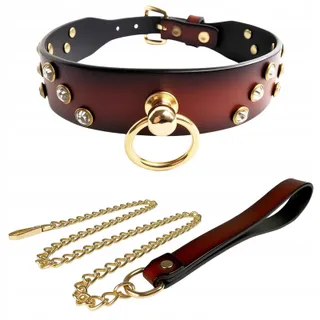 DEOLIKSEXR Leren Halsband O-ring BDSM Verstelbaar Voor Paren Bruin — miniatuur 1