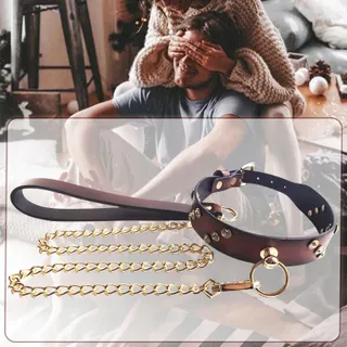 DEOLIKSEXR Leren Halsband O-ring BDSM Verstelbaar Voor Paren Bruin — miniatuur 2