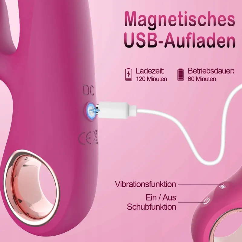 RABBIT Vibrator Voor Vrouwen Met Stootfunctie 10 Modi Roze — foto 8