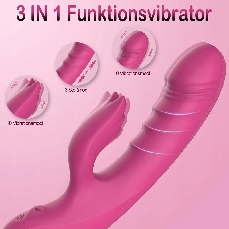 RABBIT Vibrator Voor Vrouwen Met Stootfunctie 10 Modi Roze — foto 3
