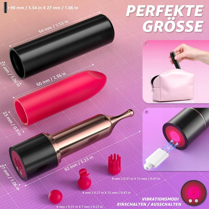 Lipstick Mini Vibrator Vrouwen 10 Vibratiestanden Siliconen Koppen — foto 7