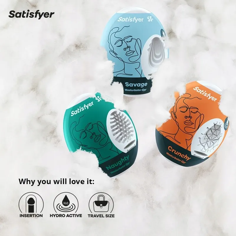 SATISFYER Masturbator Egg Set 3-delig Hydro-Actief TPE — foto 4