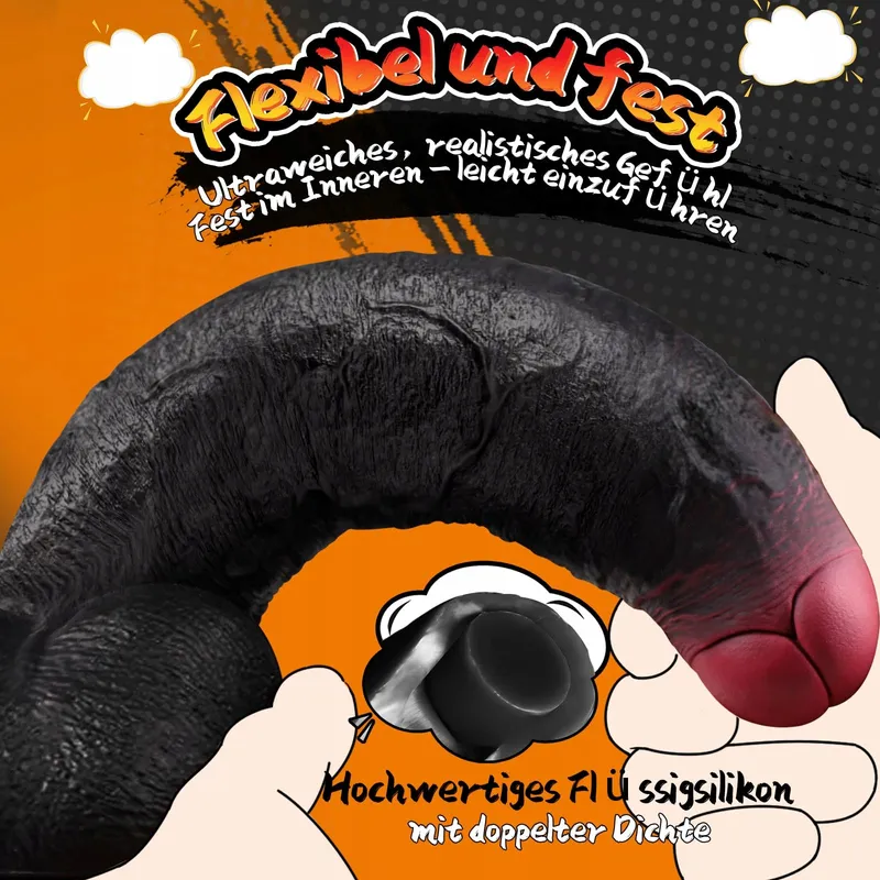 PRONFANS Realistische Dildo 28cm Silicone Zwart Sterke Zuignap — foto 3
