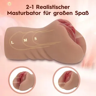 Pocket Pussy 2-in-1 Masturbator Mannen 3D Vagina Anaal 650g Bruin — miniatuur 6