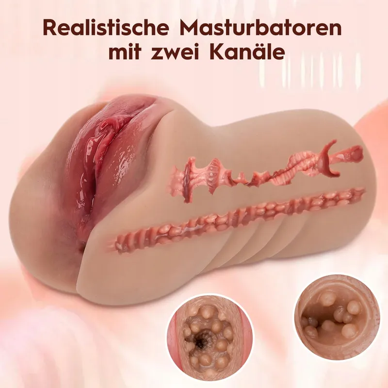 Pocket Pussy 2-in-1 Masturbator Mannen 3D Vagina Anaal 650g Bruin — foto 2