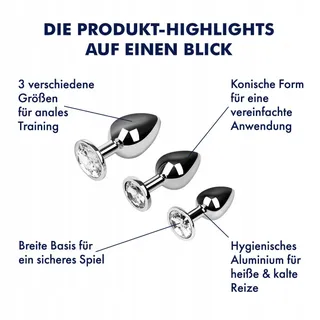 EIS Dildo Anaalplug Set Aluminium 3-delig Kristallen — miniatuur 2