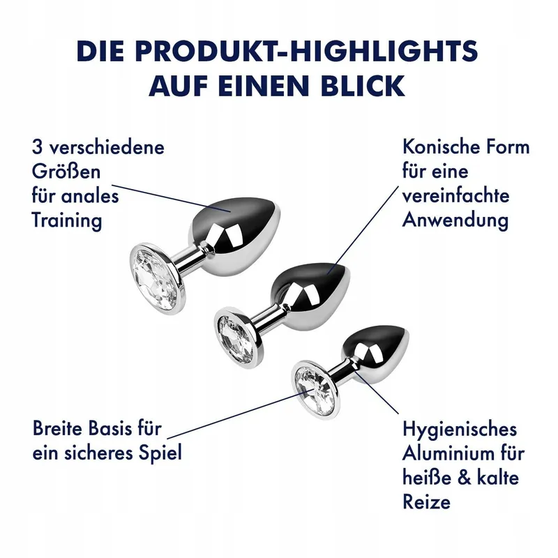 EIS Dildo Anaalplug Set Aluminium 3-delig Kristallen — foto 2