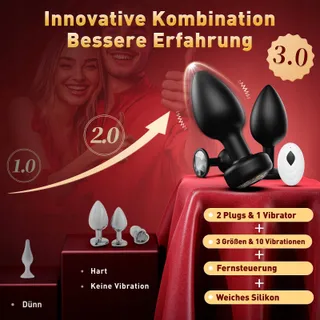 TAGNAFF Anaalpluggenset 3-delig Vibratie 10 Standen — miniatuur 5