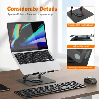 GRIFEMA Laptopstandaard 360° Verstelbaar Opvouwbaar Zwart — miniatuur 4
