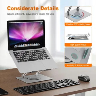 GRIFEMA Laptopstandaard Verstelbaar 360° Opvouwbaar Geventileerd Zilver — miniatuur 4