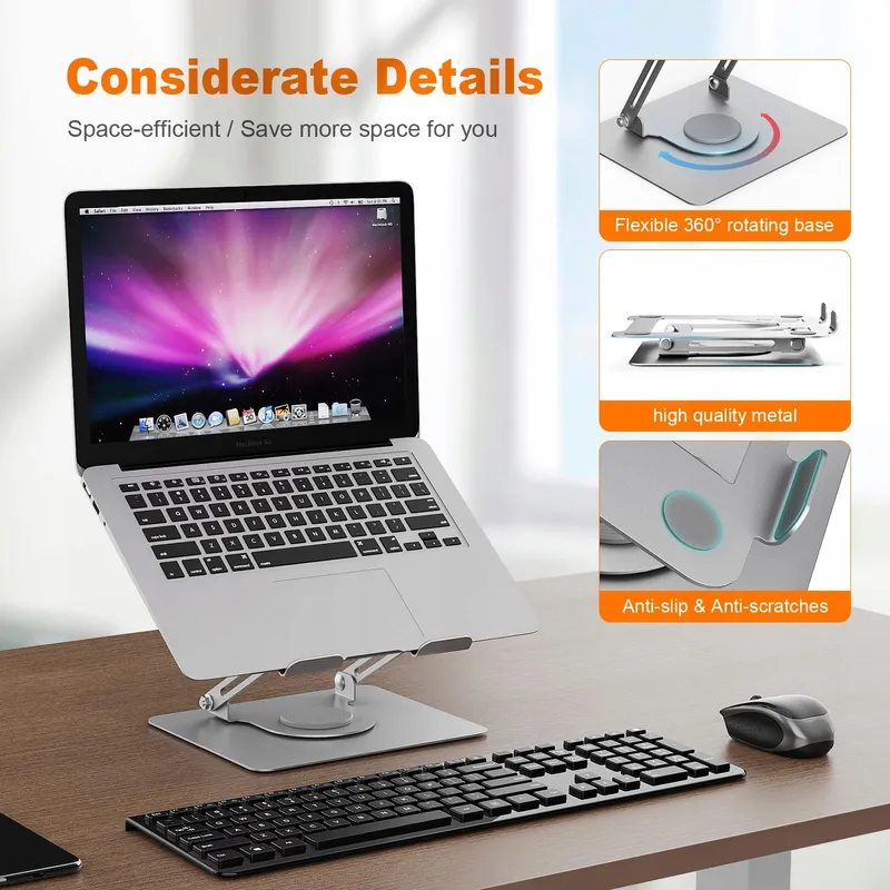 GRIFEMA Laptopstandaard Verstelbaar 360° Opvouwbaar Geventileerd Zilver — foto 4