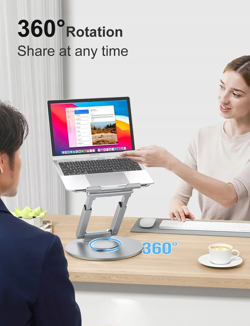 TOUNEE Laptopstandaard Regelbaar Draaibaar 360 Ergonomisch Zilver — foto 2
