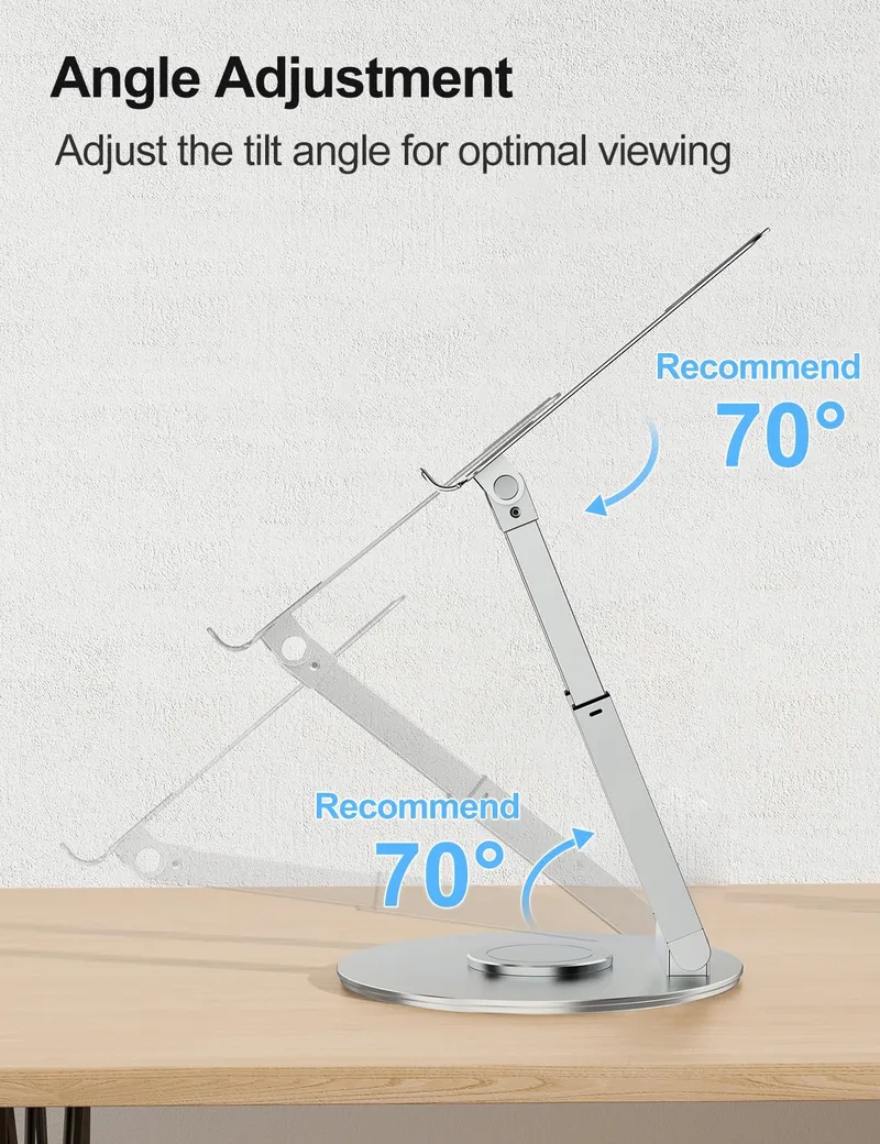 TOUNEE Laptopstandaard Regelbaar Draaibaar 360 Ergonomisch Zilver — foto 5
