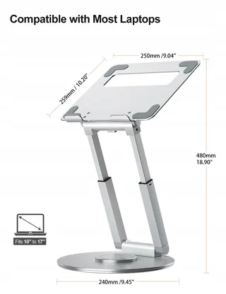 TOUNEE Laptopstandaard Regelbaar Draaibaar 360 Ergonomisch Zilver — miniatuur 4