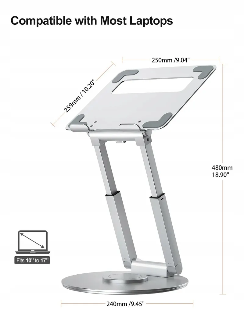 TOUNEE Laptopstandaard Regelbaar Draaibaar 360 Ergonomisch Zilver — foto 4