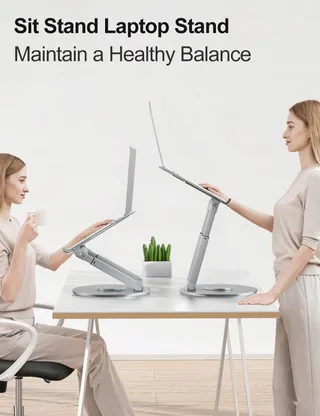 TOUNEE Laptopstandaard Regelbaar Draaibaar 360 Ergonomisch Zilver — miniatuur 3