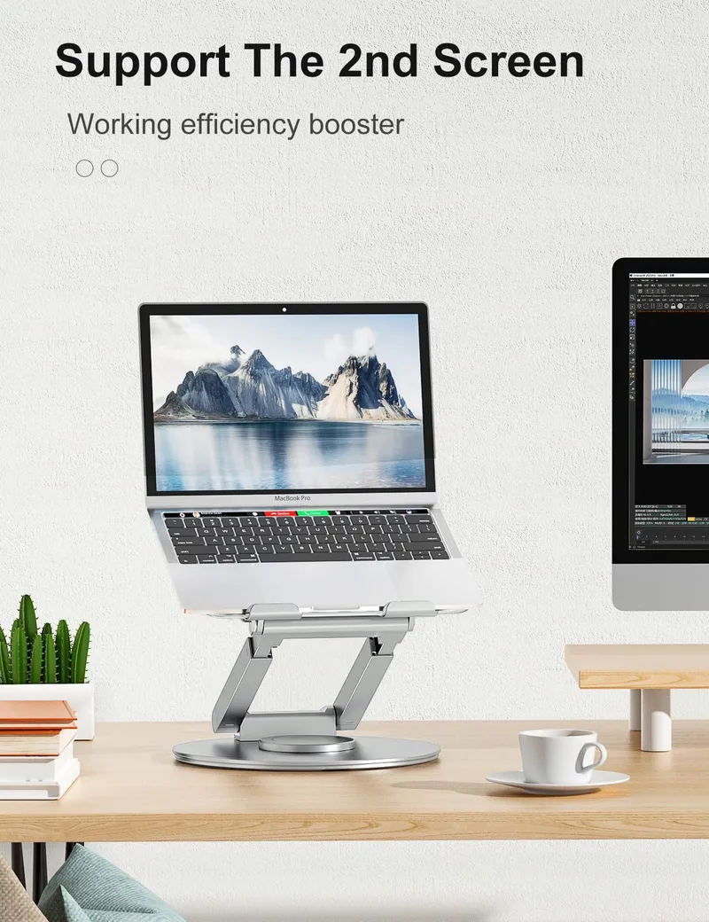 TOUNEE Laptopstandaard Regelbaar Draaibaar 360 Ergonomisch Zilver — foto 7