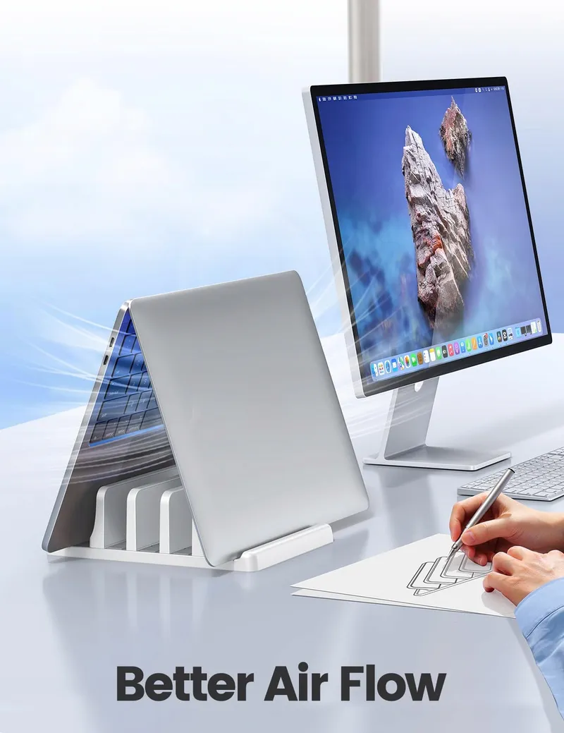 VAYDEER Laptopstandaard 3 Sleuven ABS Verstelbaar Bureau-organizer Wit — foto 3