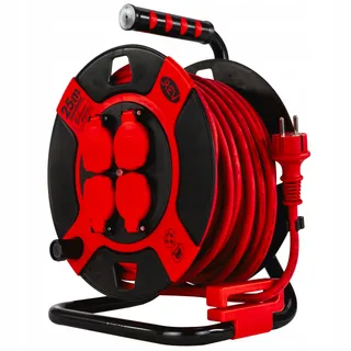 REV Kabelhaspel 25m Buiten 4 Stopcontacten Rood