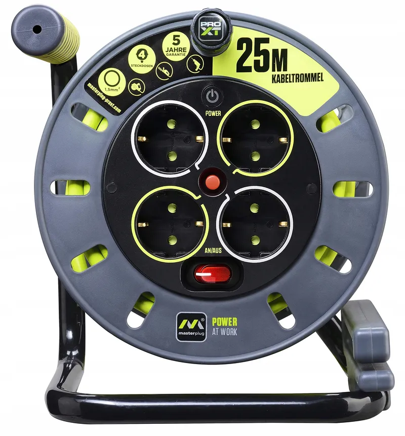 MASTERPLUG PRO-XT Kabelhaspel 25m 4 Stopcontacten Thermobeveiliging — foto 1