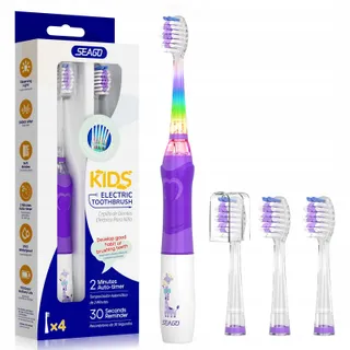 SEAGO Sonische Tandenborstel Voor Kinderen 4 Modi LED 4 Opzetstukken Paars — miniatuur 1