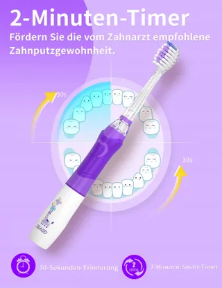 SEAGO Sonische Tandenborstel Voor Kinderen 4 Modi LED 4 Opzetstukken Paars — miniatuur 5