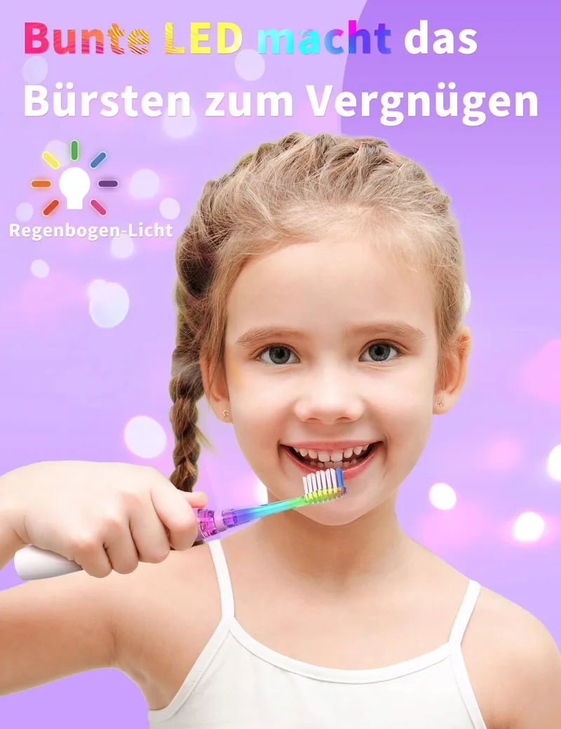 SEAGO Sonische Tandenborstel Voor Kinderen 4 Modi LED 4 Opzetstukken Paars — foto 2