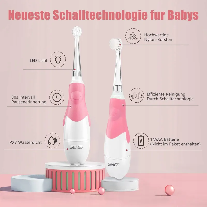 SEAGO SG-513 Elektrische Tandenborstel Kinderen LED Timer IPX7 Roze — foto 2