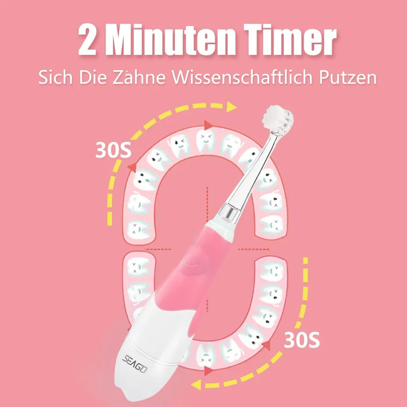 SEAGO SG-513 Elektrische Tandenborstel Kinderen LED Timer IPX7 Roze — foto 4