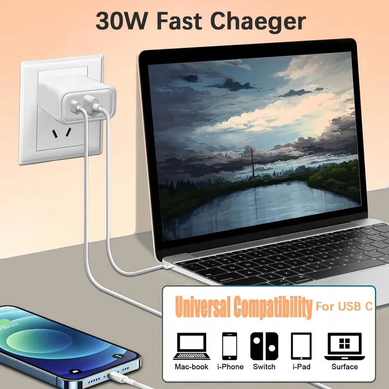 30W USB-C Snellader 2-Poorts PD 3.0 iPhone Galaxy Pixel — foto 3