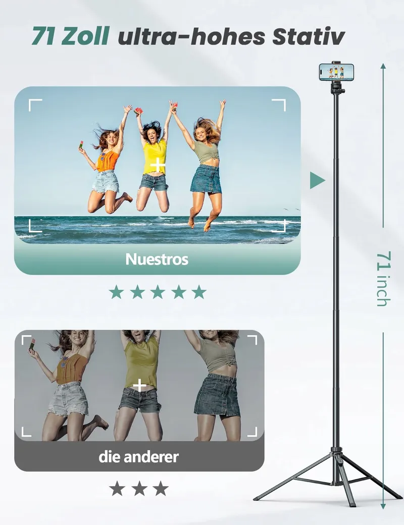 YUMAZLA Statief Selfie Stick 180cm voor Smartphones iPhone Samsung — foto 5