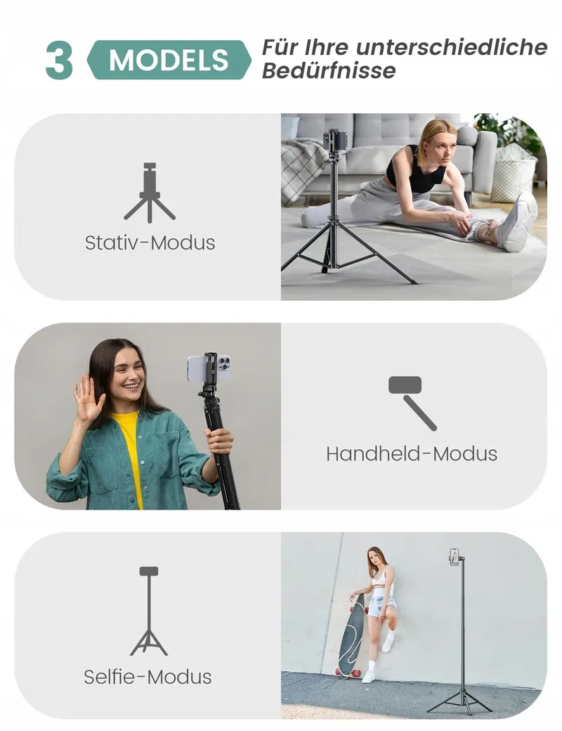 YUMAZLA Statief Selfie Stick 180cm voor Smartphones iPhone Samsung — foto 2