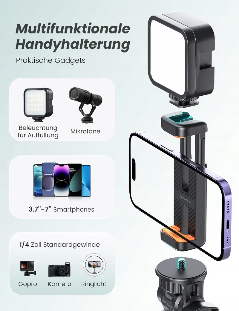 YUMAZLA Statief Selfie Stick 180cm voor Smartphones iPhone Samsung — foto 6
