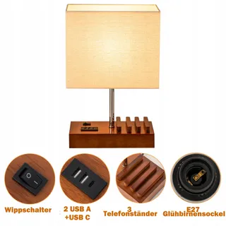 DREAMHOLDER Tafellamp USB 3 Poorten Telefoonstandaard Modern — miniatuur 3