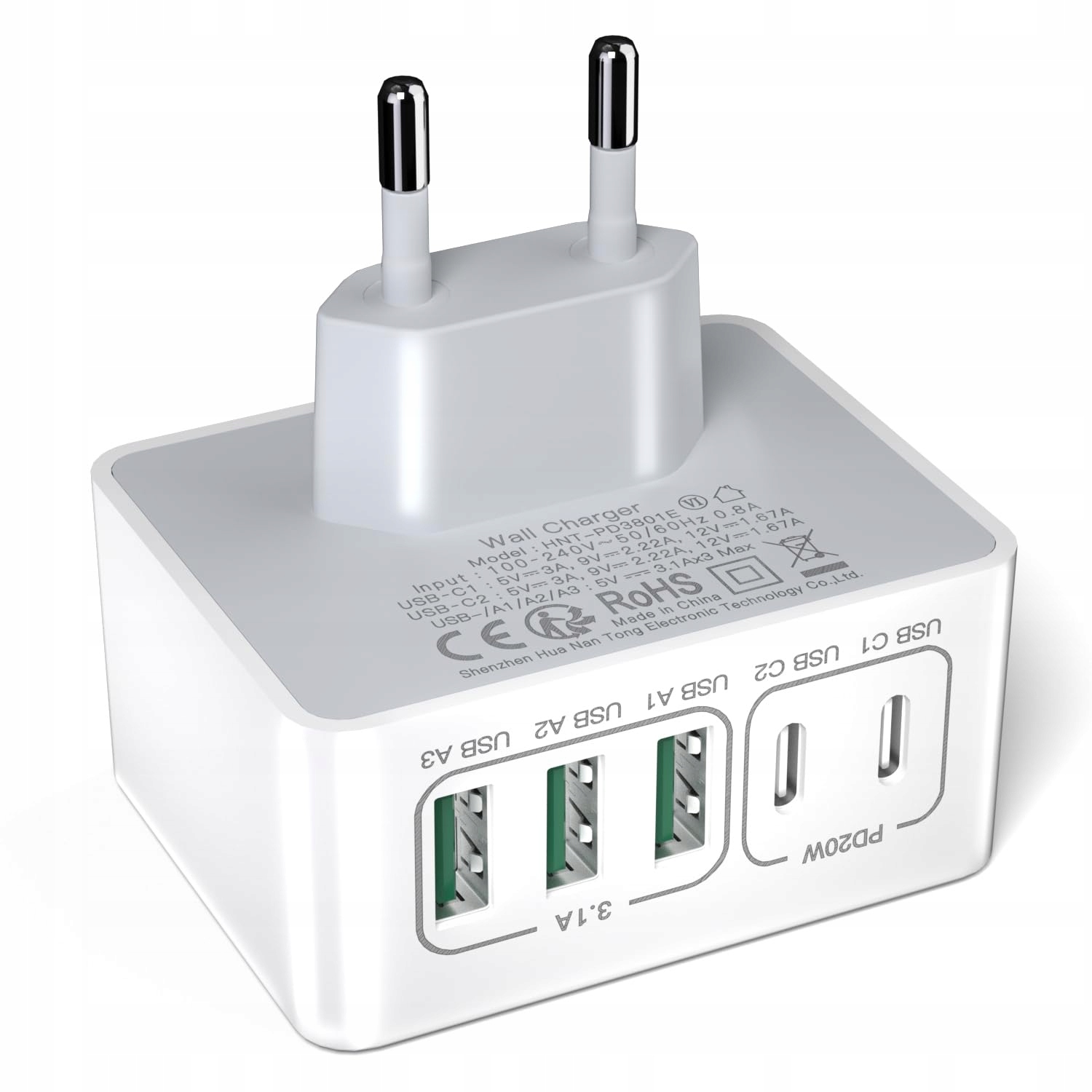 HONGYEE USB C Lader 50W Snelladen 5 Poorten Voor iPhone Android